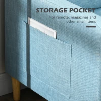 HOMCOM Two Seater Sofa for Living Room, Modern Fabric Couch with Wood Legs and 2 Pockets for Bedroom and Home Office, Blue(m-7)