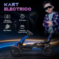 HOMCOM Kart Coche Eléctrico Infantil 12V de 3 a 8 Años Velocidad 3-5km/h y Cinturón de Seguridad 100x58x58,5cm Azul(m-4)