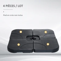 Outsunny Lot de 4 pied de parasol poids de lestage carré avec poignée pour parasol A remplir d'eau jusqu'à 60 kg ou de sable jusqu'à 72 kg 50 x 50 x 8 cm polyéthylène haute densité noir(m-4)