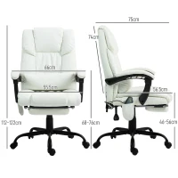Vinsetto 6-Point Massage Office Chair, PU Leather Desk Chair with Adjustable Height and Footrest for Home Office, White(m-3)