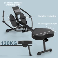 SPORTNOW Rameur hydraulique à 12 niveaux avec écran LCD, pour l'entraînement cardio à domicile, charge max. 130 kg, noir(m-7)