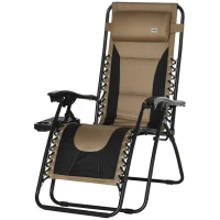 Outsunny Zero Gravity Lounger Chair, Folding Reclining Patio Chair with Padded Seat, Cup Holder, Soft Cushion and Headrest for Poolside, Camping, Coffee(m-11)