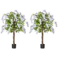 HOMCOM Set of 2 Artificial Plants Wisteria Floral in Pot, Fake Plants for Home Indoor Outdoor Decor, 100cm(m-1)