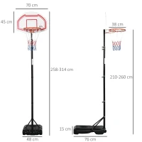 HOMCOM Canasta de Baloncesto con Altura Ajustable 258-314 cm Aro de Baloncesto con Ruedas y Base Rellenable Negro y Rojo(m-3)