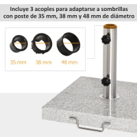 Outsunny Base de Sombrilla Exterior Universal 25 kg de Mármol con 2 Ruedas y Asa de Transporte Tubo de Ø35/38/48 mm Soporte de Parasol para Jardín Balcón Patio 40x40x36 cm Gris(m-6)