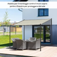 Outsunny Gazebo Pergola Addossata da Giardino 3x3m in Metallo e Poliestere Beige(m-6)