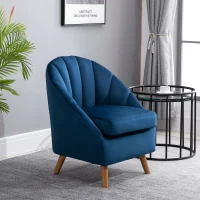 HOMCOM Velvet Armchair, Modern Accent Chair, Upholstered Tub Chair with Solid Wood Legs and Seat Cushion for Living Room, Blue(m-10)