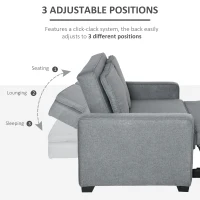 HOMCOM Double Sofa Bed Click Clack Sofa Bed Pull Out Bed with Adjustable Backrest for Living Room and Bedroom Grey(m-5)