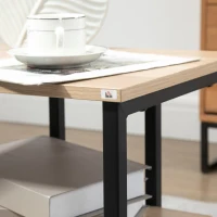 HOMCOM Tavolino da Caffè con Mensola Inferiore in Acciaio e Legno, 45x35x48cm(m-9)