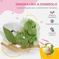 AIYAPLAY Cavallo a Dondolo per Bambini 18-36 Mesi a Dinosauro con Suoni e Rivestimento Morbido, Verde(m-4)