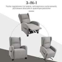 HOMCOM Poltrona Elettrica Alzapersona Reclinabile 160° con 2 Ruote Universali, Poltrona Relax Elettrica in Tessuto con Telecomando, Poggiapiedi e Tasche Laterali, Grigio Chiaro(m-4)