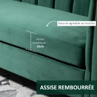 HOMCOM Canapé 3 Places Style Art Déco piètement Acier doré revêtement Velours Vert Sapin(m-4)
