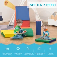HOMCOM Set 7 Blocchi di Costruzioni Morbide per Bambini da 1-3 Anni per Casa e Scuola, Multicolore(m-4)