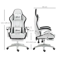 Vinsetto Computer Gaming Chair, PU Leather Office Desk Chair with Footrest, Swivel Wheels, 135° Reclining Back, Lumbar Support, Headrest for Home, White and Black(m-3)