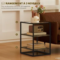 HOMCOM Tables d'appoint lot de 2 tables de chevet à 3 niveaux avec plateau en verre trempé 37 x 40 x 55,5 cm marron rustique(m-6)