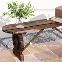 Outsunny Banco de de Madera con 2 Ruedas Decorativas Estilo Rústico Carga 200 kg 120x29x39 cm Carbonizado(m-7)