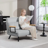 HOMCOM 4-in-1 Velvet-Feel Double Sofa Bed, with Pillows - Light Grey(m-2)