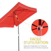 Outsunny Parasol de jardin Parasol droit inclinable rectangulaire métal polyester haute densité 2L x 2l x 2,6H m rouge(m-5)
