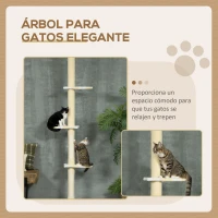 PawHut Árbol para Gatos de Suelo a Techo con Altura Ajustable  Poste de Sisal y Bola para Jugar 47x34x220-260 cm Crema(m-4)