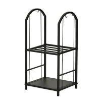 Outsunny Porte-bûches range bûches 2 niveaux étagère à bois de cheminée serviteur de cheminée multi-accessoires 2 étagères dim. 41,5L x 32,5l x 74,5H cm métal noir(m-8)