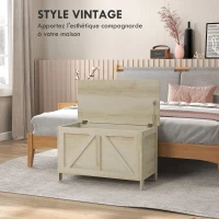 HOMCOM Coffre de rangement couvercle relevable avec charnières de sécurité pour ouvrir à 100 ° 76L x 39l x 48H cm bois naturel(m-4)