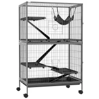 PawHut Cage pour rongeurs Multifonction 4 Plateformes 3 rampes 4 Portes dim. 80L x 52l x 128H cm acier Gris argenté Noir(m-10)