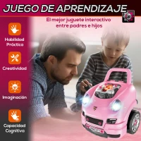 HOMCOM Juego Infantil de Motor con Herramientas 61 Piezas Volante Bocina Faros Caja de Almacenaje y Ruedas 40x39x47 cm Rosa(m-4)