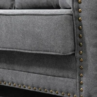 HOMCOM Sofá de 3 Plazas con Tachuelas Oro Envejecido Tapizado en Poliéster con 2 Cojines Decorativos 196x80,5x89 cm Gris(m-9)