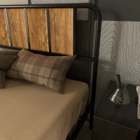 HOMCOM 4.8ft Double Bed Frame with Industrial Wood Headboard, Steel Slat Support and 25.5cm Underbed Storage Space, 145 x 199cm, Rustic Brown(m-9)