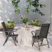 Outsunny Set of 2 Folding Garden Chairs, Aluminium Frame Outdoor Dining Chairs with Breathable Mesh Back and Seat, Garden Folding Chair Set with Armrests for Balcony, Black(m-9)