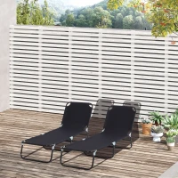 Outsunny 2 Piece Foldable Sun Loungers with 5-Position Adjustable Backrest, Outdoor Portable Recliner Chaise Lounge Chairs with Breathable Mesh Fabric, Black(m-10)