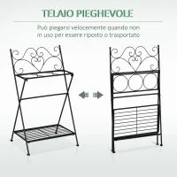 Outsunny Portapiante in Metallo Pieghevole con 3 Vasi e Ripiano Inferiore per Casa e Giardino, 47x37x78.5cm, Nero(m-5)