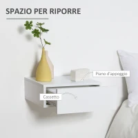 HOMCOM Set 2 Comodini Sospesi in Legno, Design Moderno, 40x30x15cm - Bianco(m-5)