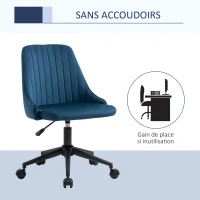 Vinsetto Chaise de bureau design contemporain pivotante 360° ergonomique dossier strié hauteur réglable revêtement velours 50 x 58 x 87 cm bleu(m-5)