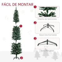 HOMCOM Árbol de Navidad Estrecho 190 cm con 570 Ramas y Soporte de Metal Árbol Navideño para Salón Interior Verde(m-5)