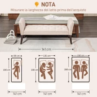 HOMCOM Panca Fondo Letto Imbottita e a Bottoni, in Tessuto Effetto Lino e Legno, 141x44x65 cm, Beige(m-7)