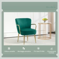 HOMCOM Poltrona da Camera Retrò in Velluto con Braccioli, Gambe Dorate e Seduta Imbottita, Verde(m-6)