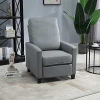 HOMCOM Sillón Relax Reclinable hasta 140° Tapizado en PU con Reposapiés Retráctil Asiento y Respaldo Acolchados para Salón Oficina Dormitorio 70,5x86x99 cm Gris(m-2)
