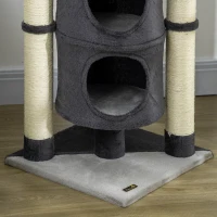 PawHut Tiragraffi per Gatti max 5kg con Casetta, Lettino e Pallina da Gioco, in Truciolato, Peluche e Iuta, 39x39x114 cm(m-8)