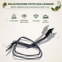 Outsunny Garden Rocking Chair with 5-Level Adjustable Backrest, Rocking Sun Lounger with Removeable Headrest Pillow, Footrest, Armrest and Safety Stopper, Black(m-4)