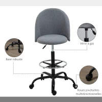 Vinsetto Lot de 2 chaises de bureau fauteuil de bureauassise haute réglable 105-125H cm tabouret de bureau pivotant 360° lin gris(m-6)