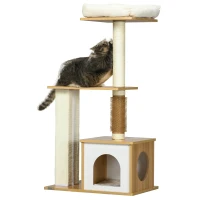 PawHut Cat Tree with Scratching Posts, Cat House, Cat Bed, Perches, 59.5 x 39.5 x 114cm - Oak Tone(m-1)