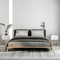 HOMCOM Set of Two Elegant Bedside Tables - White/Gold-Tone(m-10)