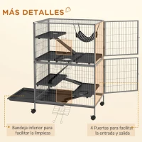 PawHut Jaula para Animales Pequeños con Ruedas Rampas Hamaca y Bandeja Extraíble para Chinchillas Hurones 80x52x128 cm Gris(m-7)