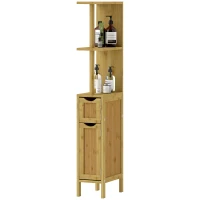 HOMCOM Colonne de salle de bain meuble de salle de bain avec 2 étagères 2 placards en bambou 18l x 30P x 120H cm bois naturel(m-1)
