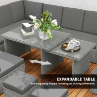 Outsunny Seven-Piece Rattan Garden Sofa Set, with Expanding Table - Light Grey(m-4)
