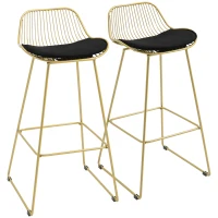 HOMCOM Juego de 2 Taburetes Altos de Cocina Taburetes de Bar con Cojín de Terciopelo Respaldo y Reposapiés 46,5x48x93 cm Dorado(m-1)