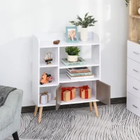HOMCOM Bookcase, Freestanding Book Shelf with Storage Cabinet, 6 Shelves and Wood Legs for Home Office Display, White and Grey, 24D x 71.8W x 90.8H cm(m-6)