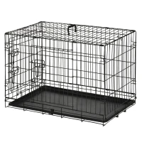 PawHut Cage Caisse Transport pour Chien Pliable 2 Portes Fil d'Acier avec Plateau Poignée 76L X 53L X 57Hcm Noir(m-5)