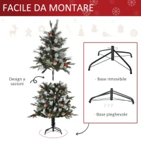 HOMCOM Albero di Natale Innevato 150cm con Bacche Rosse e Pigne Bianche, Base Rimovibile Pieghevole, 440 Rami, Verde(m-4)